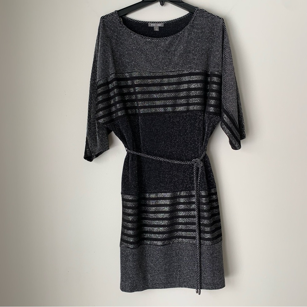 ROZ & Ali Black & Silver Metallic Black and Silver Midi Dress Size Large